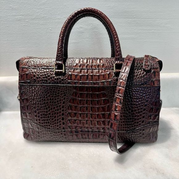 Brahmin Handbag Two Way Strap Crocodile Embossed Brown Like New - Picture 3 of 7